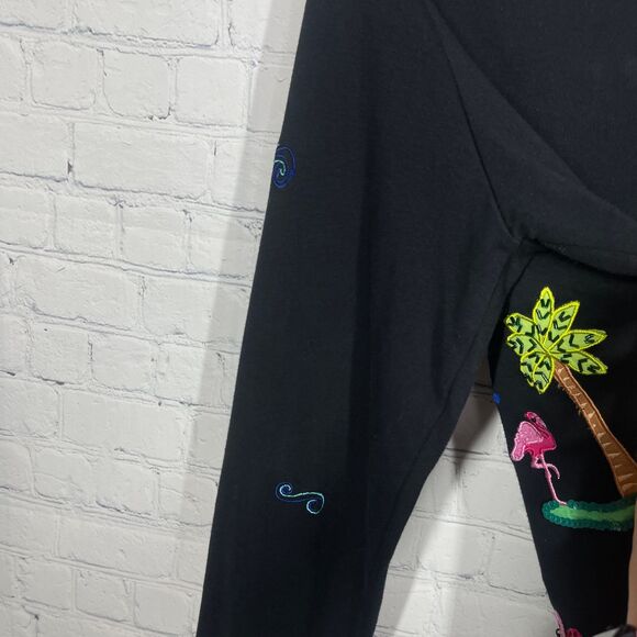 Michael Simon Cardigan Medium Black Beaded Palm Tree Flamingo Artsy Coastal - Picture 12 of 15